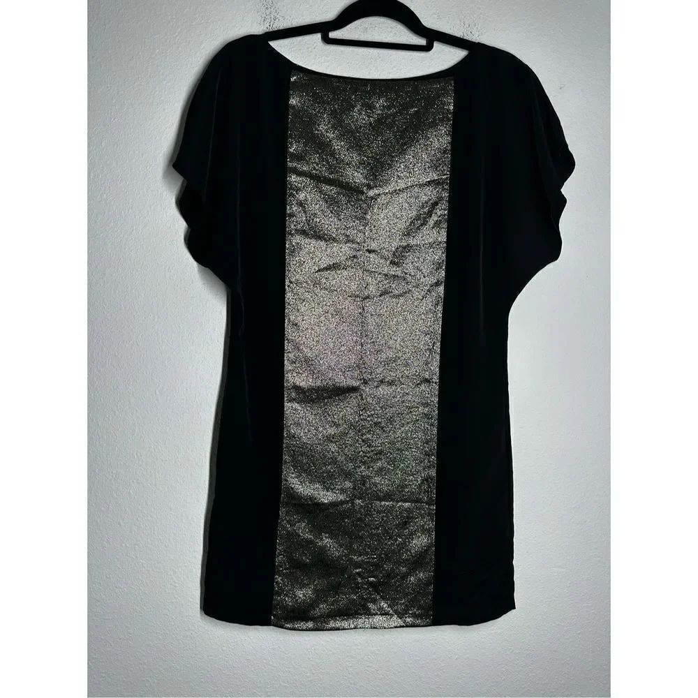 Sisley Black & Gold Short Sleeve Shift Mini Cocktail Dress Sz XS-S